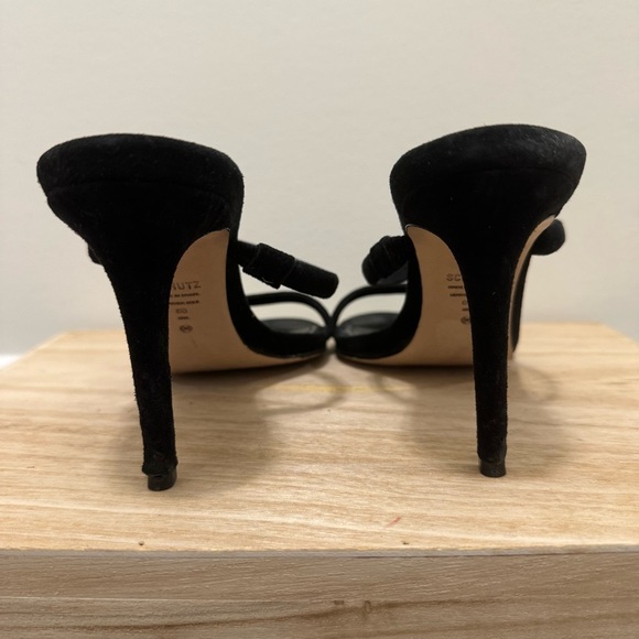 Schutz Black Taliah Slip On Double Strap Velvet Leather Heels 8 - Picture 4 of 7